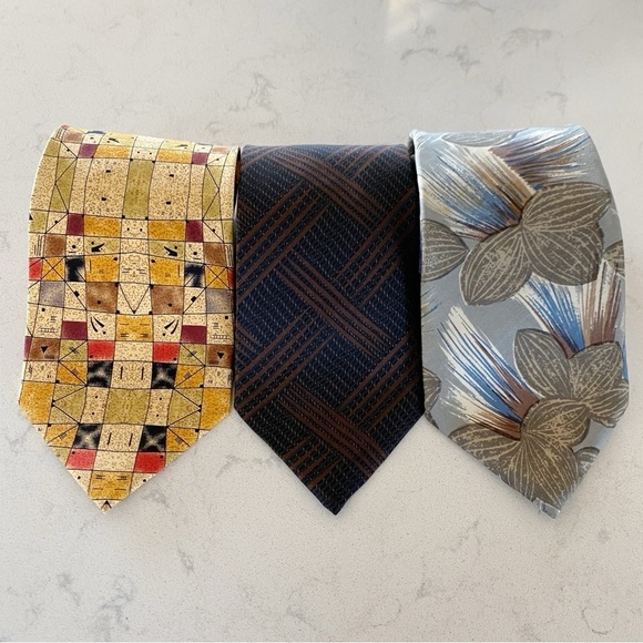 3 Men’s Luxury Silk Ties Valentino de La Renta & Kandinsky Floral Abstract Plaid - Picture 2 of 13